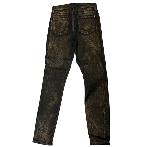 7 for All Mankind Skinny Jeans 26 Coated Snake Print Bronze Metallic Denim 7FAM - Picture 2 of 7